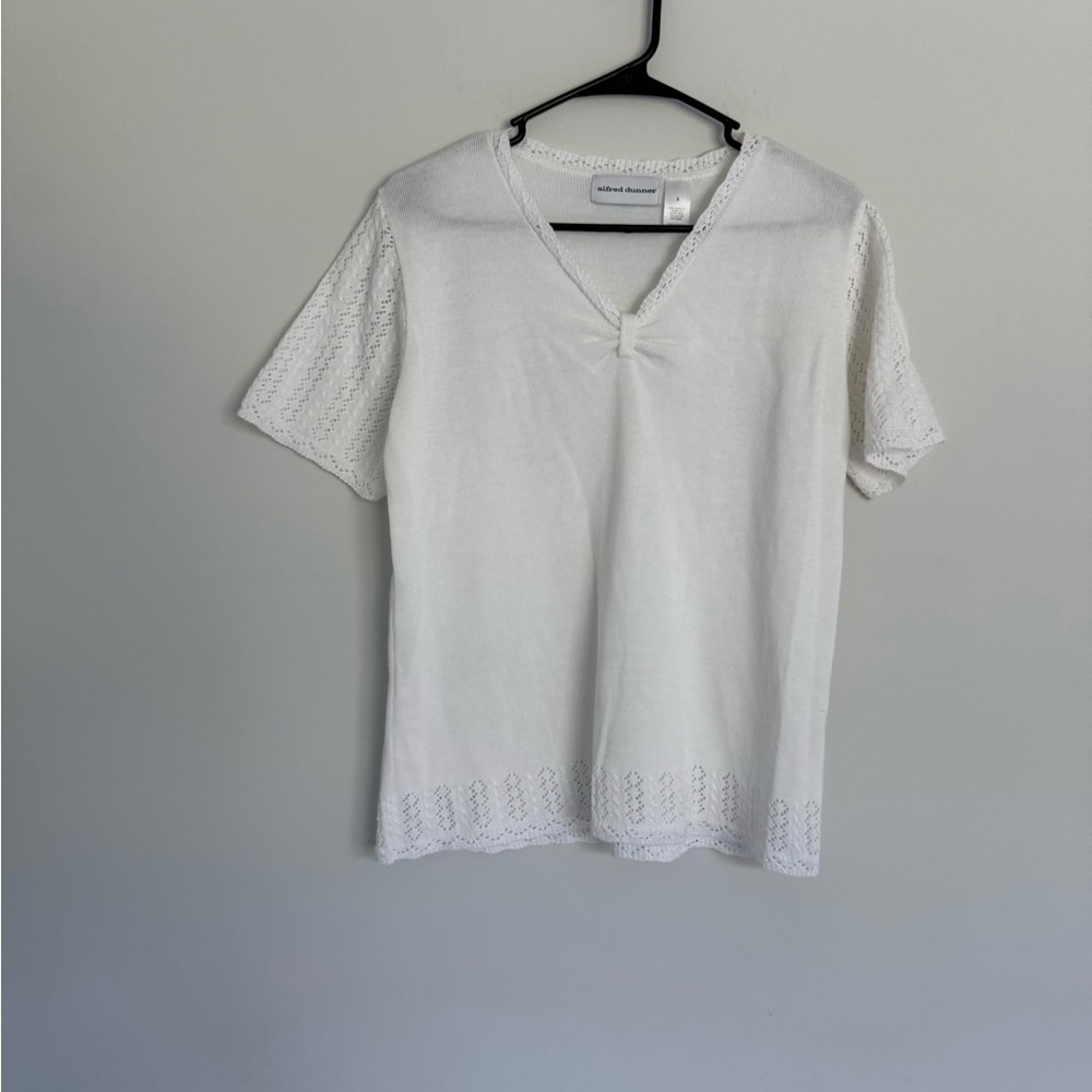 Alfred Dunner White Ribbed Short Sleeve T-Shirt